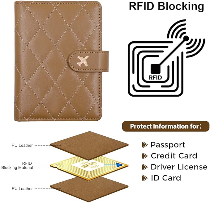 Melsbrinna Premium Leather Passport Holder Covers Case, Waterproof Rfid Blocking Travel Wallet Passport Holder with Pen Holder, Cute Passport Book for Women/Men
