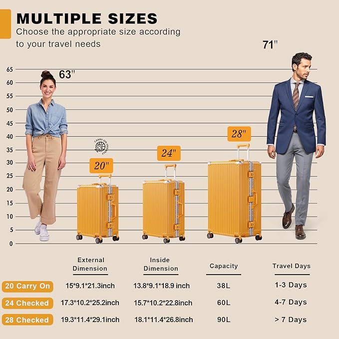 AnyZip Carry On Luggage PC+ABS Aluminum Frame Zipperless Luggage Hard Shell Suitcase with TSA Lock Double Spinner Wheels 20 Inch Orange