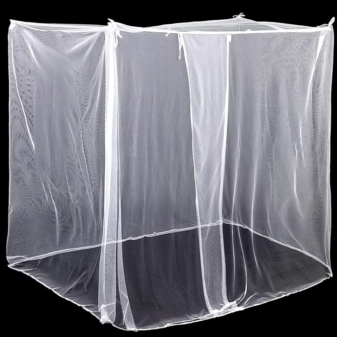 4 Corners Mosquito Net for Mosquiteros para Camas Bed Canopies Netting Bed Drapes Rectangular Mosquito Mesh for Camping Home Outdoor Travel(White,L75 X W79 X H67 Inch,Opening)