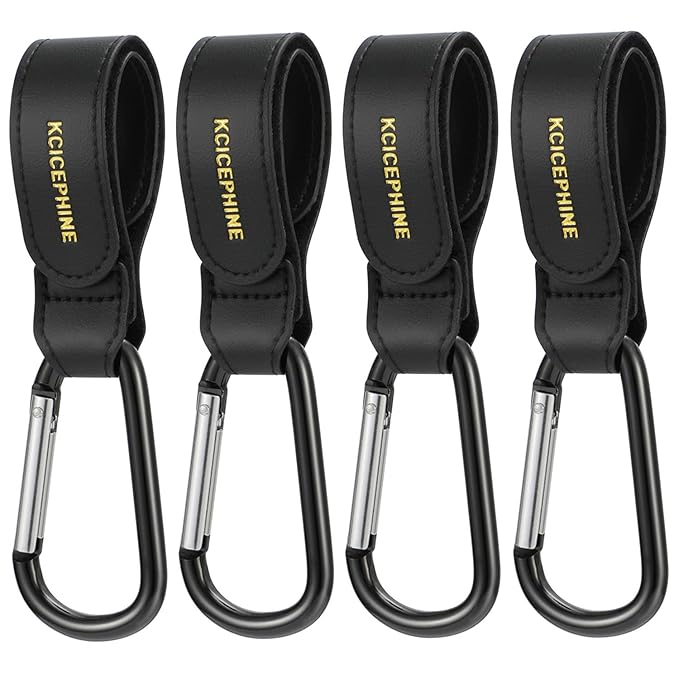 4Pack Universal Baby Stroller Hooks Clips for Hanging Bags and Shopping,Convenient Stroller Straps Accessories Perfect for Uppababy, Babyzen Yoyo, Britax, Bugaboo, Bob, Buggy, Shopping Cart（Black）