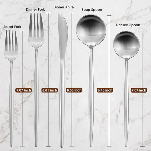 60-Piece Silverware Set, IBIILII JEFF Stainless Steel Flatware Set，Kitchen Utensil Set, Tableware Cutlery Set, Service for 12, Satin Finished Polished & Dishwasher Safe