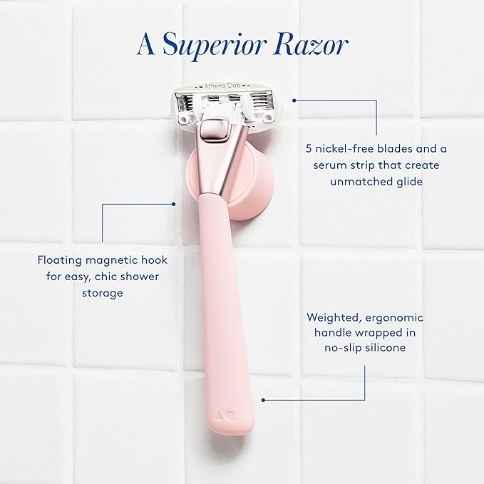 Women's Razor Shave Kit, 1 Rose Razor Handle + 6 Blade Refills + Super Pink Glossy Shave Oil