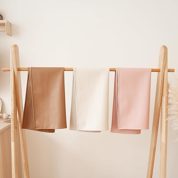 Konssy Faux Leather Baby Changing Mat 2 Pack, Waterproof, Wipeable & Portable Diaper Changing Pad for Travel or Home, Foldable Mat Fits Perfectly in Diaper Bag, 30 x 17 inches (Blush,Beige)