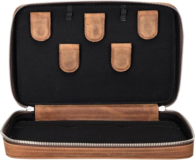 Medicine Handmade Leather Cable Organizer Bag – Full-Grain Leather Travel Tech Case for Cords, Chargers & Accessories – Zippered Storage for Men & Women (Antic Brown)