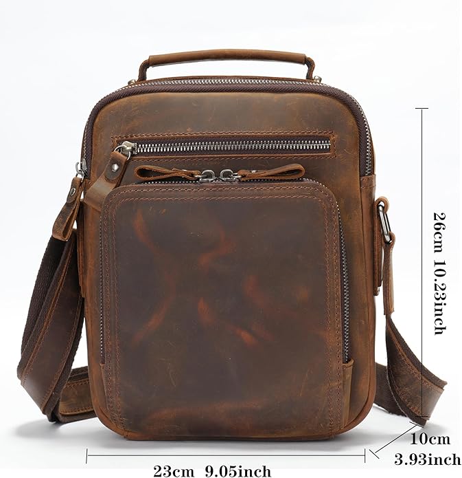 KPYWZER Genuine Leather Shoulder Bag Small Men Messenger Pack Handbag Sling Crossbody Bag Man Purse for Business