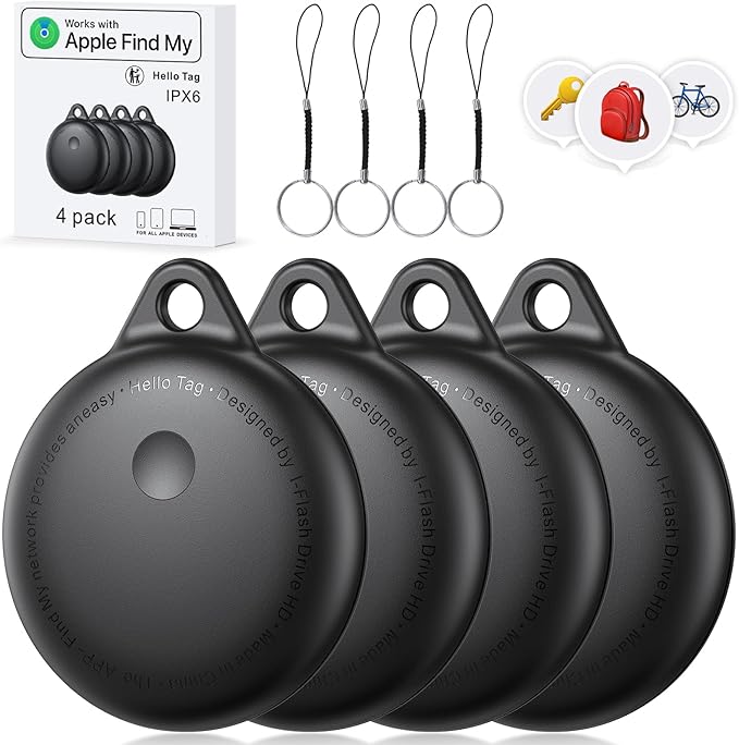 Tags-4 Pack, Smart Bluetooth Tracker Work with Apple Find My, Key Finders and Find My Tracker, Game Changer Waterproof Smart Tag with Key Ring GPS Tracker Tag for Keys/Luggage/Wallet/Pets etc