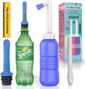 2PCS-Pack 2in1 Vaginal Douche Perineal Irrigation 650ML Portable Bidet + Pocket Bidet Pipe, Travel Bidet with Waterproof Cap, Peri Bottle for Postpartum Essentials