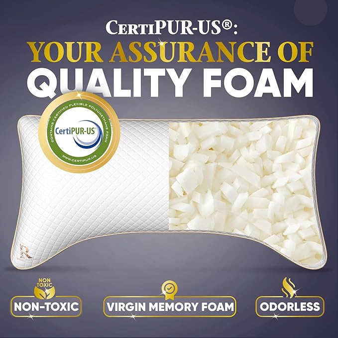 Royal Therapy 4-Pack Adjustable Queen Pillows, Shredded Memory Foam Pillows Queen Size Set, Cooling Pillow Bed Pillow Firm Pillow Foam Side Sleepers