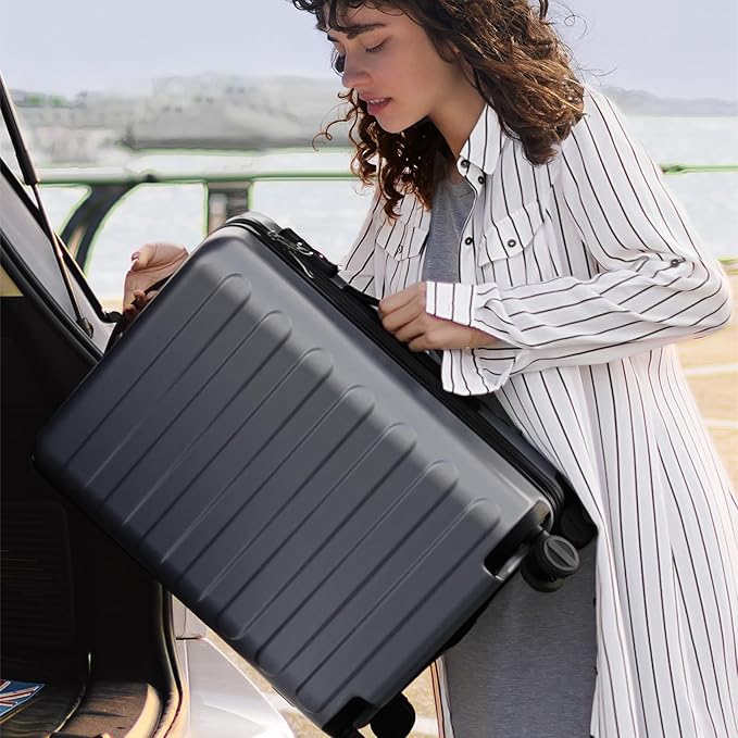 Carry on Luggage 22 X 14 X 9 Airline Approved, 20 Inch Luggage for 3-5 Days Travel, Double Spinner Wheels, 100% Hardshell PC, TSA Lock (02-Grey (Basic), Checked 26-Inch)