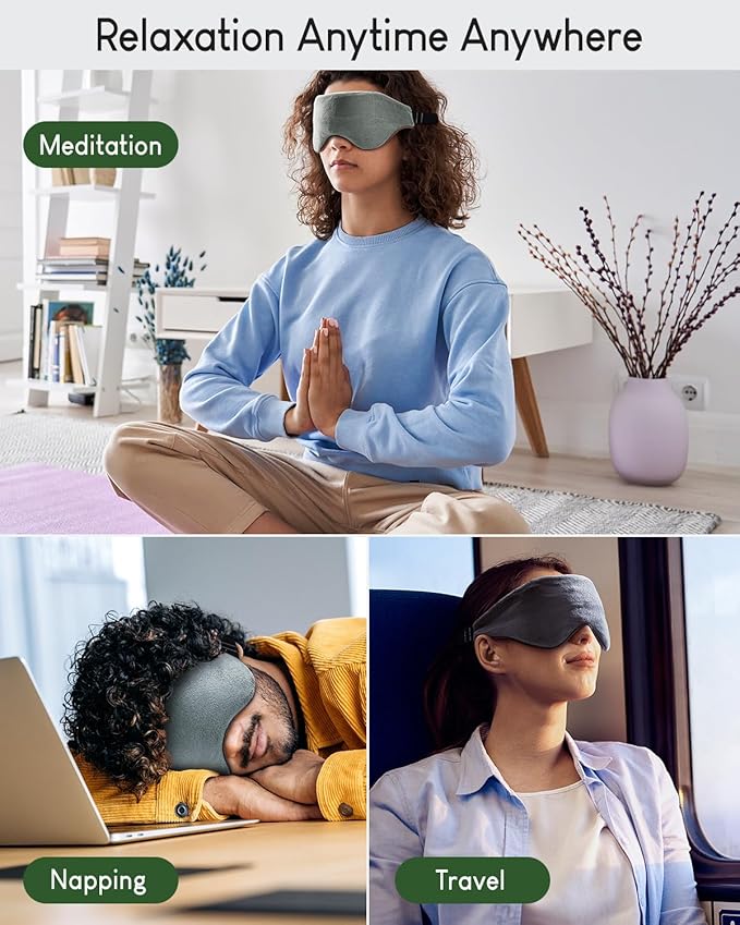 Sivio Weighted Eye Mask for Women & Men, Heatable and Freezable Weighted Eye Pillow with Silica Beads & Adjustable Strap, Soft Breathable Cotton Eye Cover for Sleeping Faster and Better, Black
