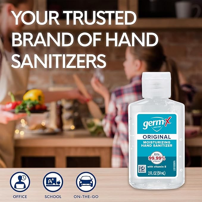 Germ-X Original Hand Sanitizer, Non-Drying Moisturizing Gel with Vitamin E, Instant and No Rinse Formula, Bulk Mini Travel Size for On-The-Go, 2 Fl Oz (Display Pack of 6)