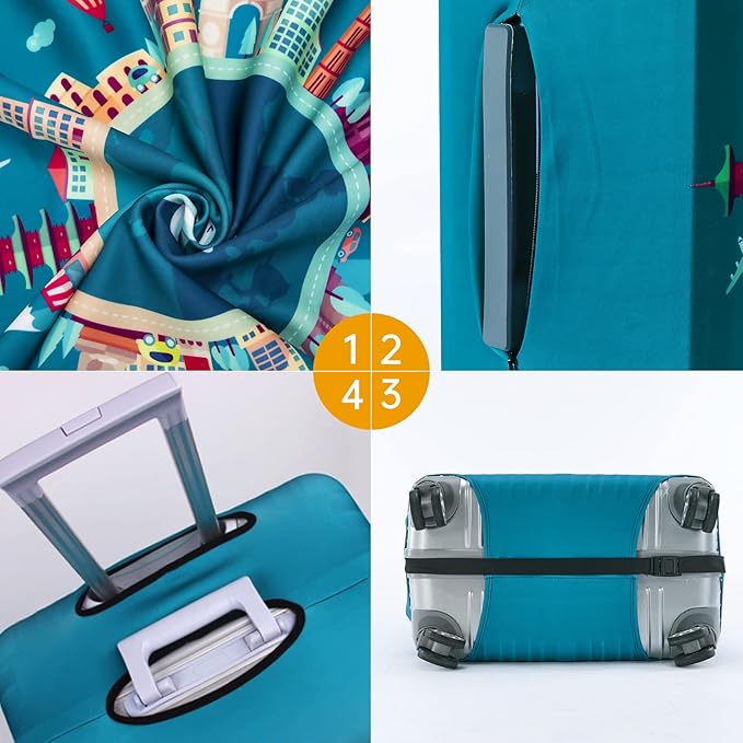 Travelkin Luggage Covers For Suitcase Tsa Approved,Suitcase Cover Protector Fit 18-32 Inch Luggage (Dreaming Blue, L)
