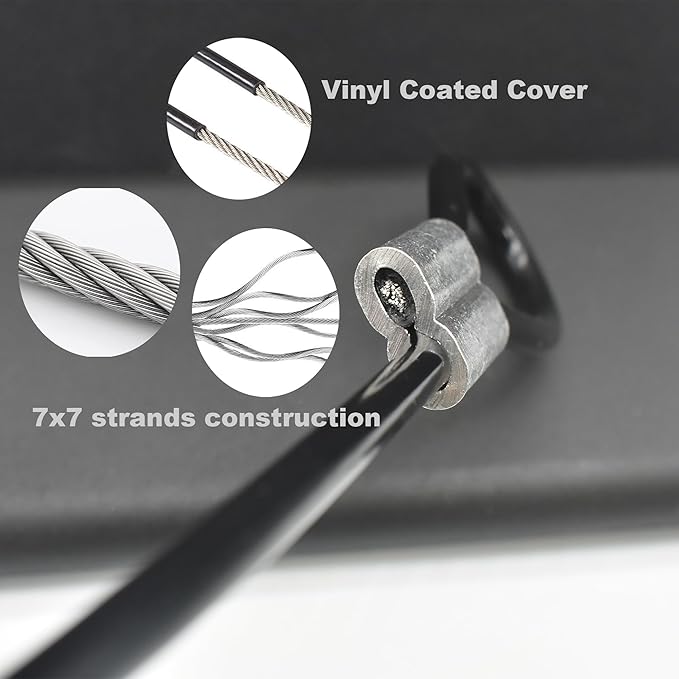 5 Pcs 5mm Wire 36 inch Vinyl Coated Stainless Steel Cable with Loops Short Wire Rope Lanyard Lock Security Chain Link for Outdoor Gates, Black(5mm x 36inch)