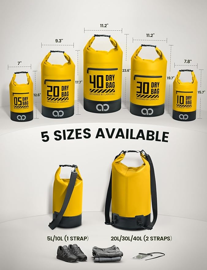 Lamicall Dry Bag Waterproof Backpack - [Zippered Pocket] 5L/10L/20L/30L/40L Roll Top Waterproof Bag with Water Proof Phone Pouch, Floatable Drybag for Swimming, Boating, Kayaking, Camping, Beach