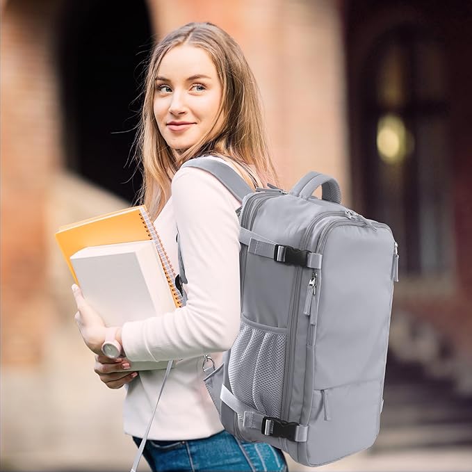 Hanples Extra Large Travel Backpack for Women as Person Item Flight Approved, 40L Carry On Backpack, 17 Inch Laptop Backpack, Waterproof Backpack, Hiking Backpack, Casual Bag (Gray)