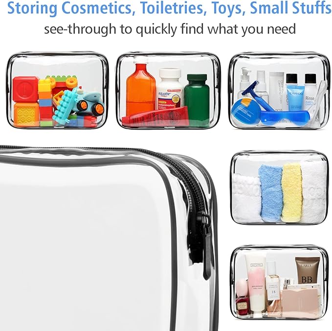 PACKISM TSA Approved Toiletry Bag - Clear Makeup Bags in 2 Size, Durable with Supporting Frame, Perfect for Travel Essentials, Carry-on Airport Airline Compliant Bag, Black
