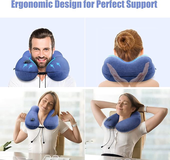 urophylla Inflatable Travel Neck Pillow for Airplanes, Super Soft Velvet Neck Support, Adjustable Firmness, Blow Up Plane Pillow for Long Flights, Road Trips, Travel Essentials with Eye Mask, Earplug