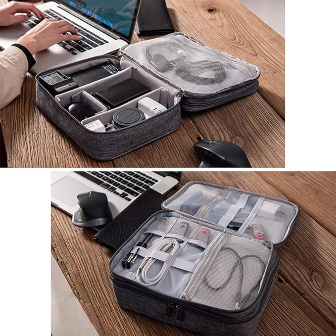 Electronics Organizer, OrgaWise Electronic Accessories Bag Travel Cable Organizer Three-Layer for iPad Mini, Kindle, Hard Drives, Cables, Chargers