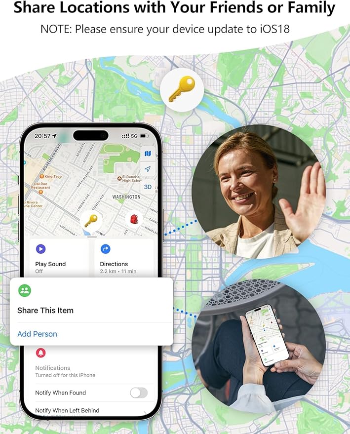 Tracker Tags, Item Finder Work with Apple Find My (iOS Only), Tracking Device Locator Smart Tag for Luggage, Keys, Wallet, Bike, Pets, Bags (Black, 1 Pack)