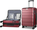 KROSER Carry On Luggage with Spinner Wheels & Built-in TSA Lock, Expandable Top Loading Hard Shell Suitcase Large Capacity Durable Rolling Luggage with USB Port, Carry-On 20-Inch, Burgundy
