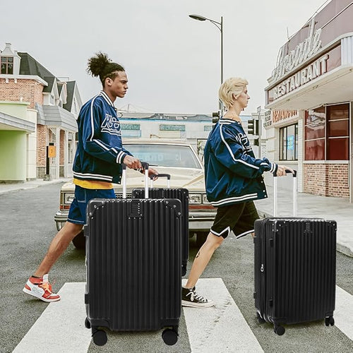 3-Piece Expandable Luggage Set Suitcase in Classic Black -Double Wheel Stability & Secure TSA Locks(20in24in28in)