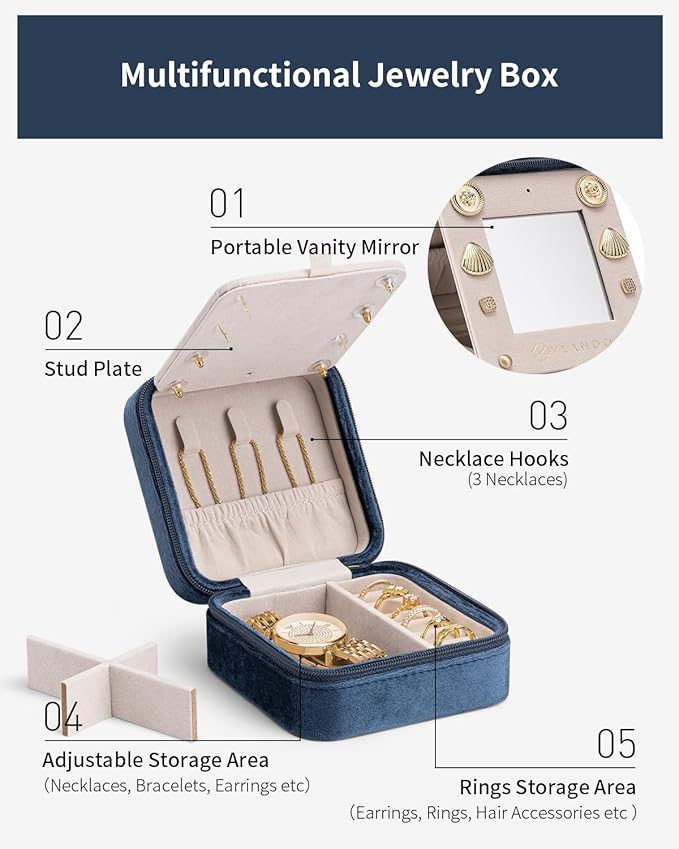 Vlando Teacher Appreciation Jewelry Travel Case for Women - Organizer Gift, Letter Z, Dark Blue