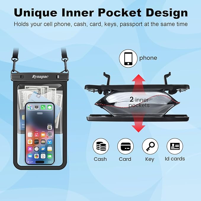 [Up to 10"] Large Waterproof Phone Pouch Bag - 2 Pack Waterproof Phone Case for iPhone 16 15 14 Pro Max Galaxy S25 S24 Ultra, IPX8 Cellphone Water Protector Pouch Beach Essentials Travel Must Haves