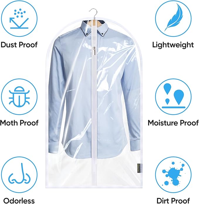 BALEINE 40'' Clear Garment Bags, 2 Packs PEVA Dress Bag for Closet Clothes Dresses Suit Coats Storage (Clear, 2PK)