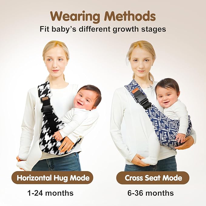Baby Sling Carrier,Toddler Carrier, 2025 New Baby Sling,Portable and Lightweight Sling,Non-Slip Hip Seat Carrying 10-30lbs(Black and White)
