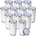 20 oz Tumbler Coffee Tavel Tumblers Bulk with Lid Stainless Steel Double Wall Vacuum Insulated Mug Powder Coated Cups fit Car Cupholder for Hot and Cold - White, 12Pack