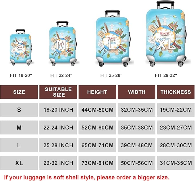 WUJIAONIAO Travel Luggage Cover Baggage Suitcase Cover Protector Skins 18-32 Inch (ocean, L (for 25-28 inch luggage))