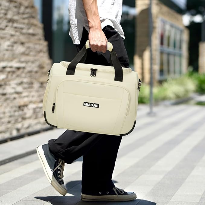 Underseat Carry On Luggage Lightweight Travel Tote Weekender Bag Overnight Duffle Bag for Travel, Travel Essentials Personal Item Travel Bag for Women and Men, Beige-16Inch