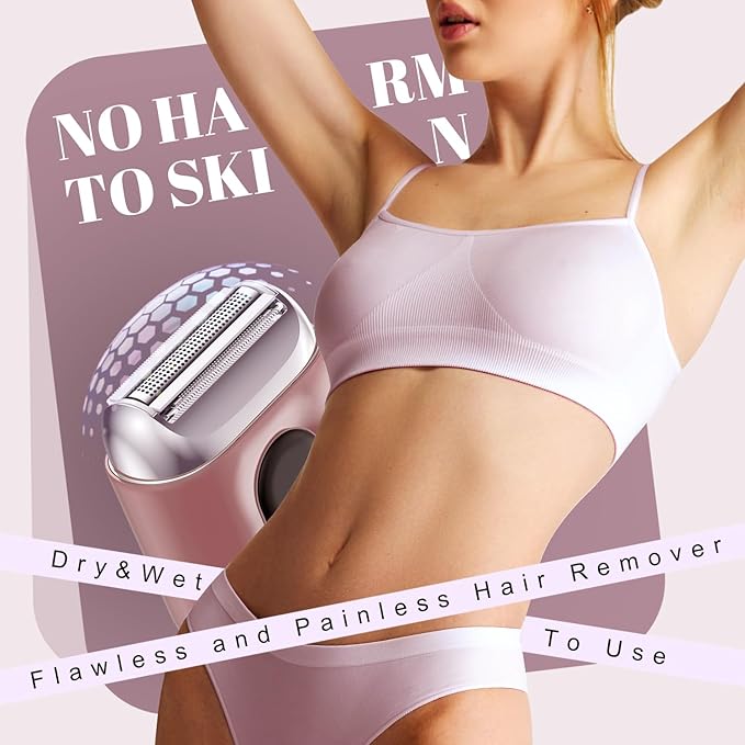 Cordless Electric Shaver for Women: Mini Electric Razors with LED Display - Rechargeable Bikini Trimmer - IPX7 Waterproof Wet Dry Face Razor for Body Pubic Leg (Pink)