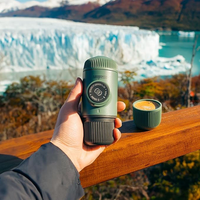 WACACO Nanopresso Portable Espresso Maker Bundled with Protective Case, Upgrade Version of Minipresso, Mini Travel Coffee Machine, Perfect for Camping, Travel and Office (Elements Moss Green)
