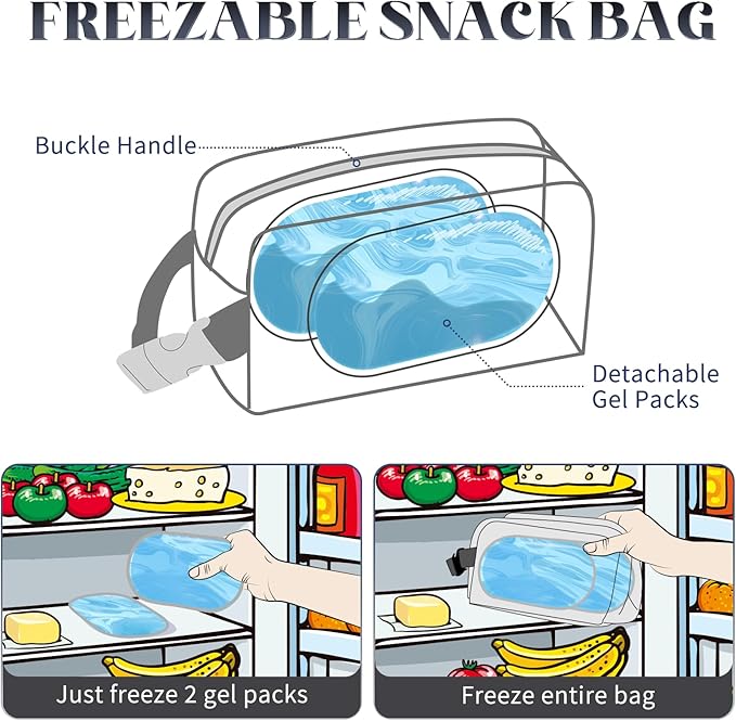 Cerbonny Mini Cooler Bag, Freezable Lunch Bag & Snack Bag, Insulated Bag for Travel/Work/School, Small Cooler Lunch Box with Detachable Gel Packs, Beige, 180 Cubic Inches