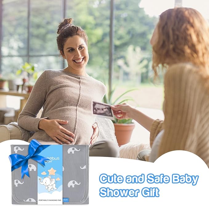 Portable Changing Pad Travel - Reusable Diaper Changing Mat with Built-in Pillow - Lightweight & Foldable Changing Station(Cute Elephant)