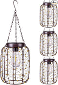 Hanging Solar Lanterns Outdoor Waterproof, Vintage Copper Hanging Lantern Lights for Outside, Solar Chandelier Outdoor Idea for Yard Garden Pathway Gazebo Pergola Porch Decor (4)