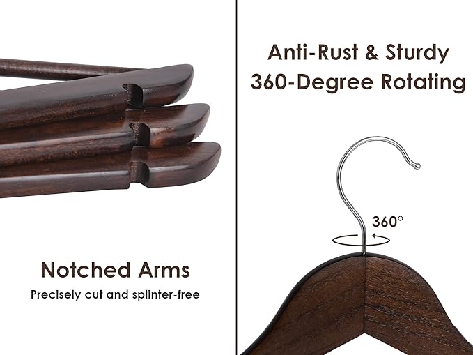 StorageWorks Wooden Hangers 20 Pack, Wood Coat Hanger for Coats, Shirts, Jackets, Pants, Suits, Walnut Color