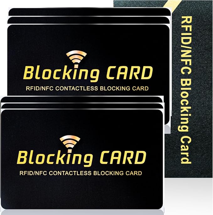 Aigee RFID Blocking Cards 6 Pack, Contactless NFC Debit Credit Card Passport Protector, One Card Protects Entire Wallet for Men and Women, New RFID Blocking Technology No Batteries Required (Black)