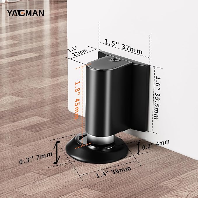 3 Pack Magnetic Door Stoppers Retractable Bottom of Door Holder No Drilling Mount Floor Door Stop with Screws and Adhesive Catch Door Keep Door Open Matte Black MB-3