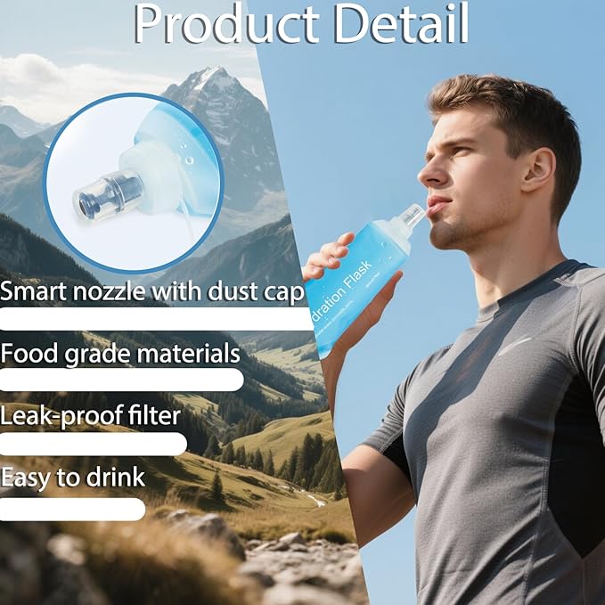 CLINTT 150ml Soft Flask, Foldable Running Water Bottle, TPU Folding Soft Water Flask, BPA-Free Collapsible Flask for Hydration Pack Running Vest, Cycling, Climbing, Hiking - 2Pcs, Blue