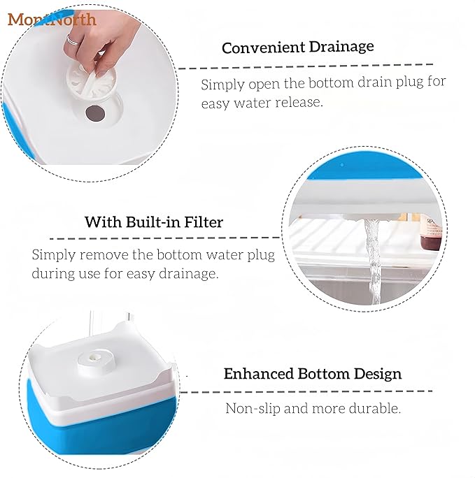 Collapsible Wash Basin 9L, Foldable Dish Tub with Drain Plug, Portable Collapsible Dish Basin, Camping Sink for Washing Dishes, Laundry & Kitchen Use (Blue)