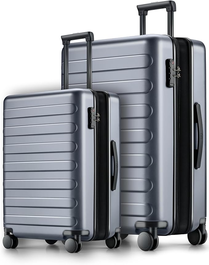 Carry on Luggage 22 X 14 X 9 Airline Approved, 20 Inch Luggage for 3-5 Days Travel, Double Spinner Wheels, 100% Hardshell PC, TSA Lock (00-Grey (Expandable), Set 2PCS (20-Inch/28-Inch))