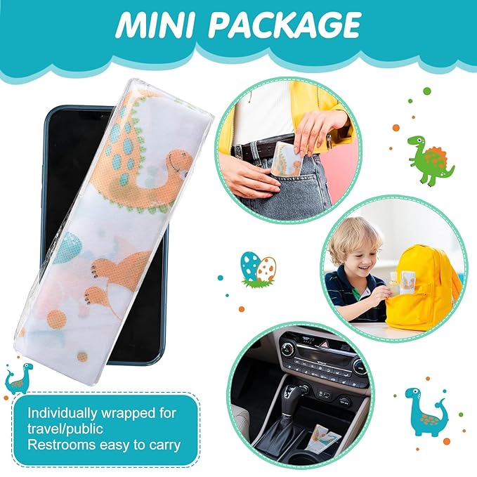 50 Packs Disposable Toilet Seat Covers Extra Large Individually Wrapped for Kids and Adults, Portable Non Slip Waterproof Potty Seat Covers for Toddlers Potty Training, Travel (Dinosaur)