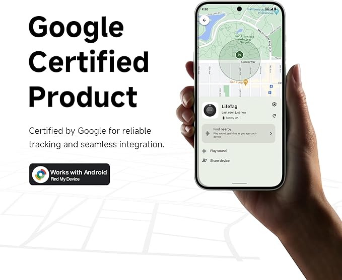 Lifetag Tracker for Android, Bluetooth Tracking Tag for Google Find My Device (Find Hub) App, Item Finder Locator for Keys, Luggage, Backpack, Purse (BLK, 4PCS)