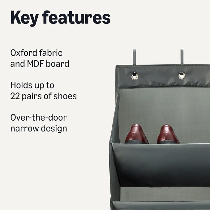 Amazon Basics 8 Tier Over the Door Shoe Organizer, Large, Dark Grey