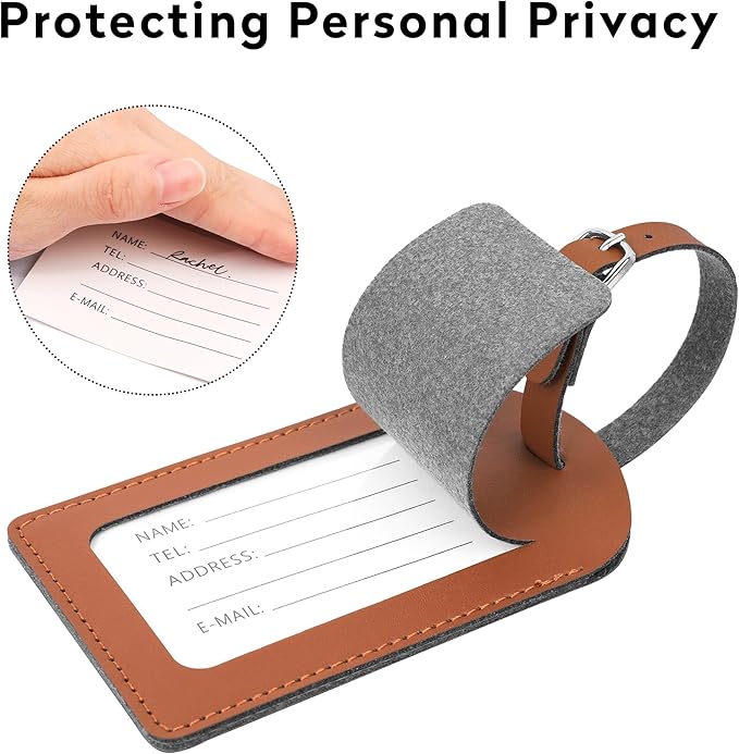 Luggage Tags for Suitcase Travel Bag Labels Privacy Protection Luggage Tag for Baggage PVC Baggage ID Label Tags Yellow+2 Pack Brown