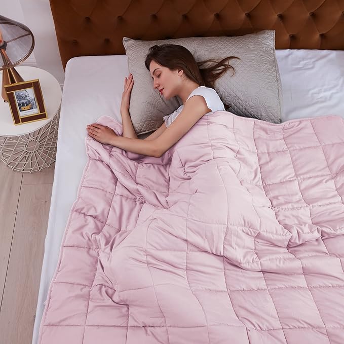 L'AGRATY Weighted Blanket - 60"x80" 15lbs Cooling Breathable Heavy Blanket Microfiber Material with Glass Beads for Adult All-Season Summer Fall Winter Soft Thick Comfort