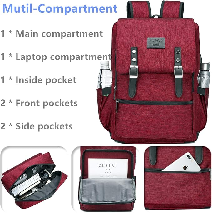 HFSX Vintage Backpack Anti Theft Laptop Backpack Men Women Business Travel Computer Backpack College Bookbag Stylish Water Resistant Vintage Backpack with USB Port Fits 15.6 Inch Laptop