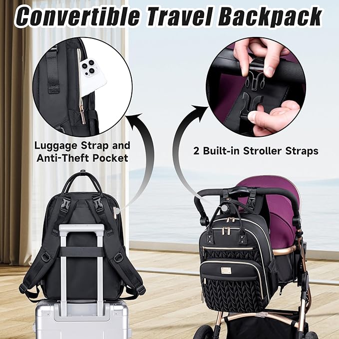 Diaper Bag Backpack,Stylish Baby Diaper Bag,Waterproof Travel Diaper Backpacks Baby Bags with Changing Pad,Stroller Straps,Insulated Pockets (Black)